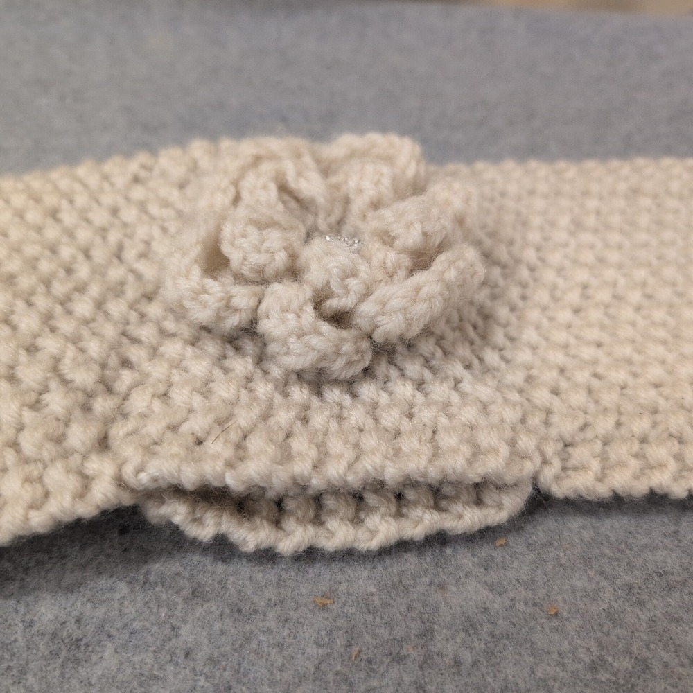 Womens Cream Knit Headband Flower Rhinestone Earwarmer RN 150687 - Picture 6 of 8